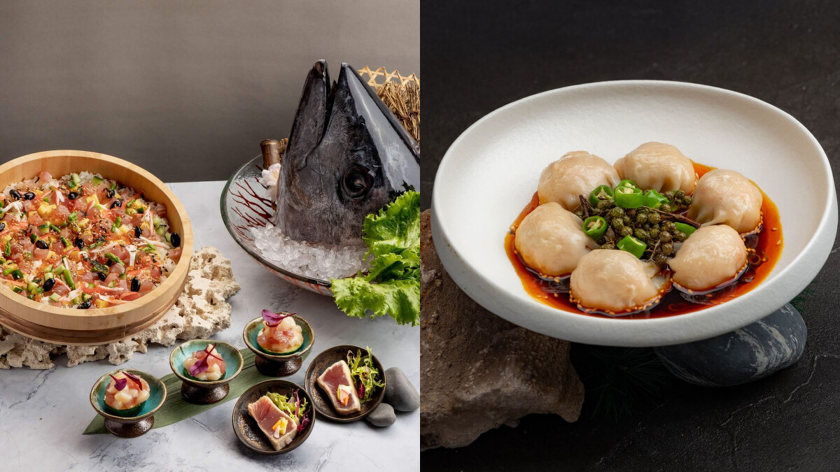 SERENA全日餐廳推出鮪魚干貝沙拉、鮪魚什錦散壽司等主題料理；桃泉中餐廳「黑鮪魚紅油炒手」