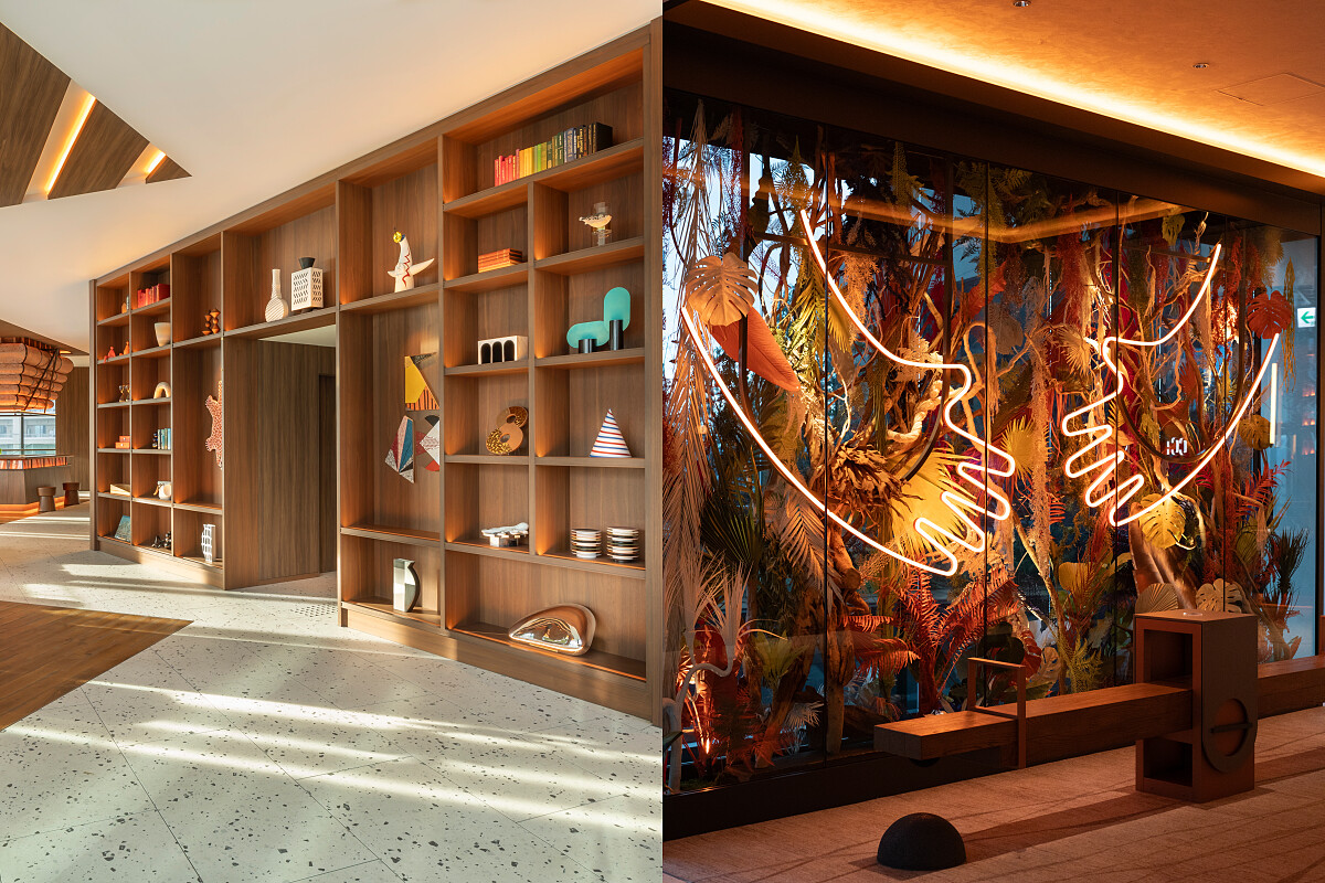 牆面展示了許多代表大阪的工藝品、創作，而 Lobby 大廳則有蹺蹺板迎接旅客。