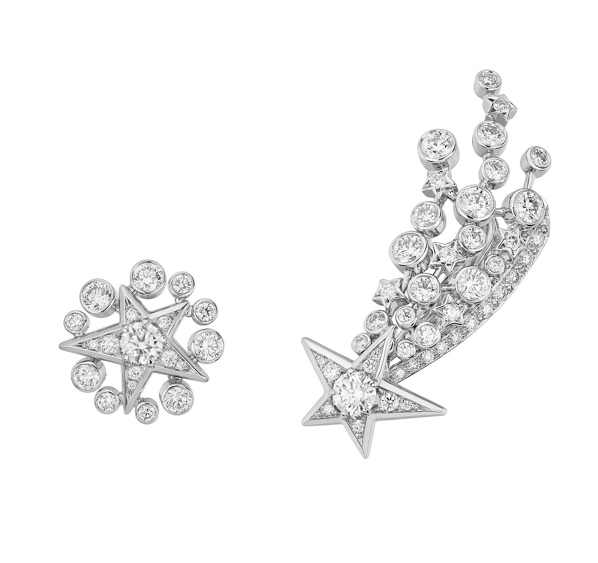 香奈兒頂級珠寶Pluie de Com&egrave;tes白金與鑽石耳環細節