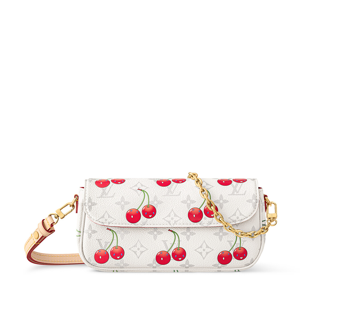 Louis Vuitton x 村上隆 白色Monogram櫻桃 Wallet On Chain Ivy 包款