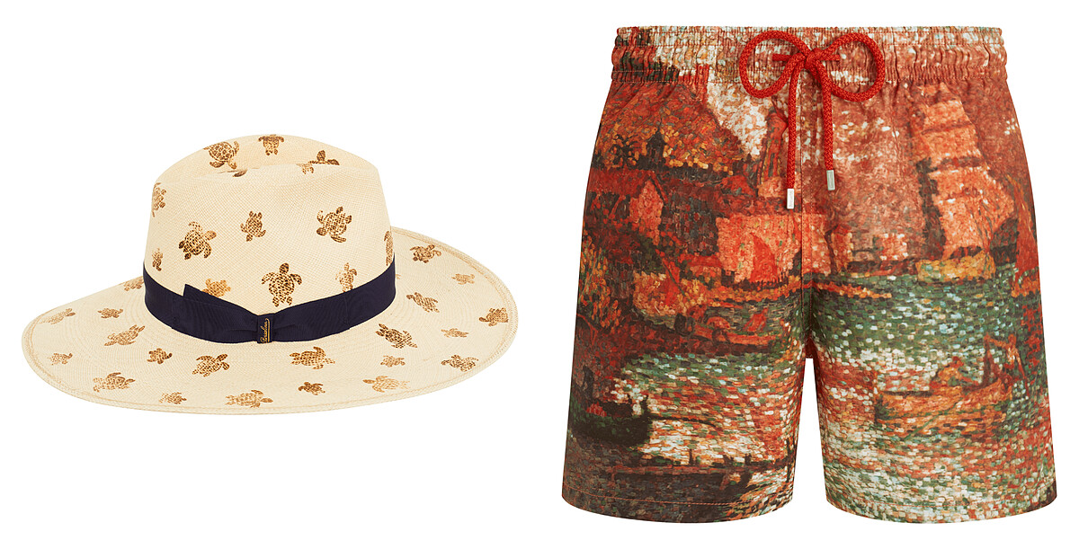  CLAUDIA 女款編織巴拿馬帽 - 限量聯名義大利手工帽品牌 Borsalino；Vilebrequin x Paul Signac 聯名款；MOOPEA 360 度蔚藍海岸點描畫泳褲