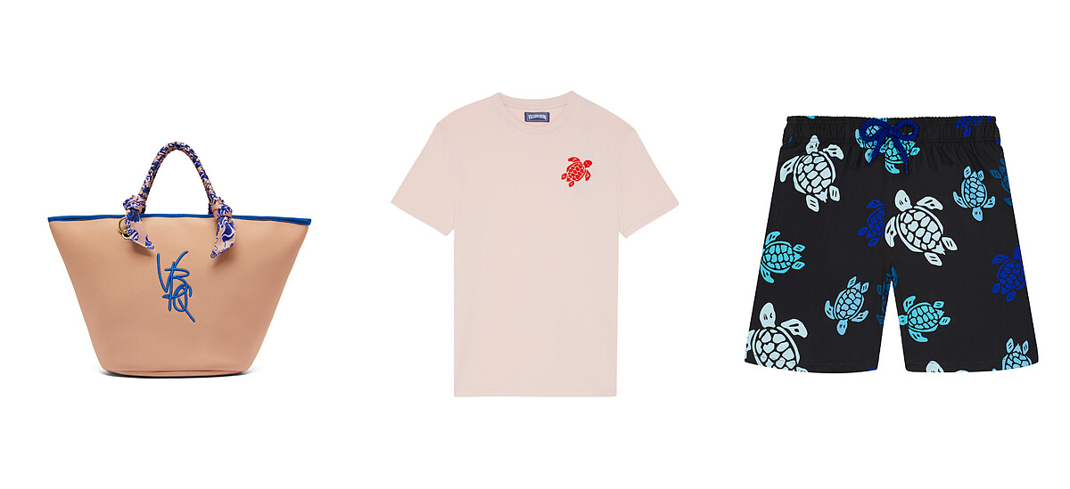  BENOIT防潑水絲巾沙灘包－VBQ 標誌款；PORTISOL有機棉刺繡T恤；JIHIN男童超輕便可收納泳褲