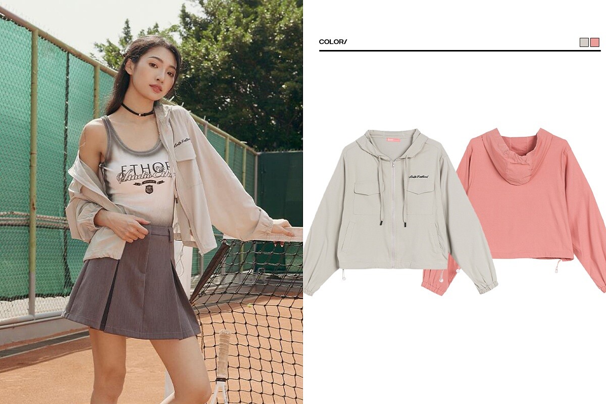 簡約繡字冰涼連帽外套 NT1,580 