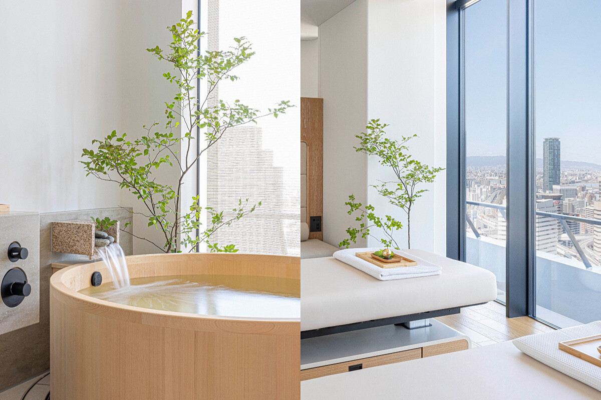 配備檜木浴缸的情侶療程室。