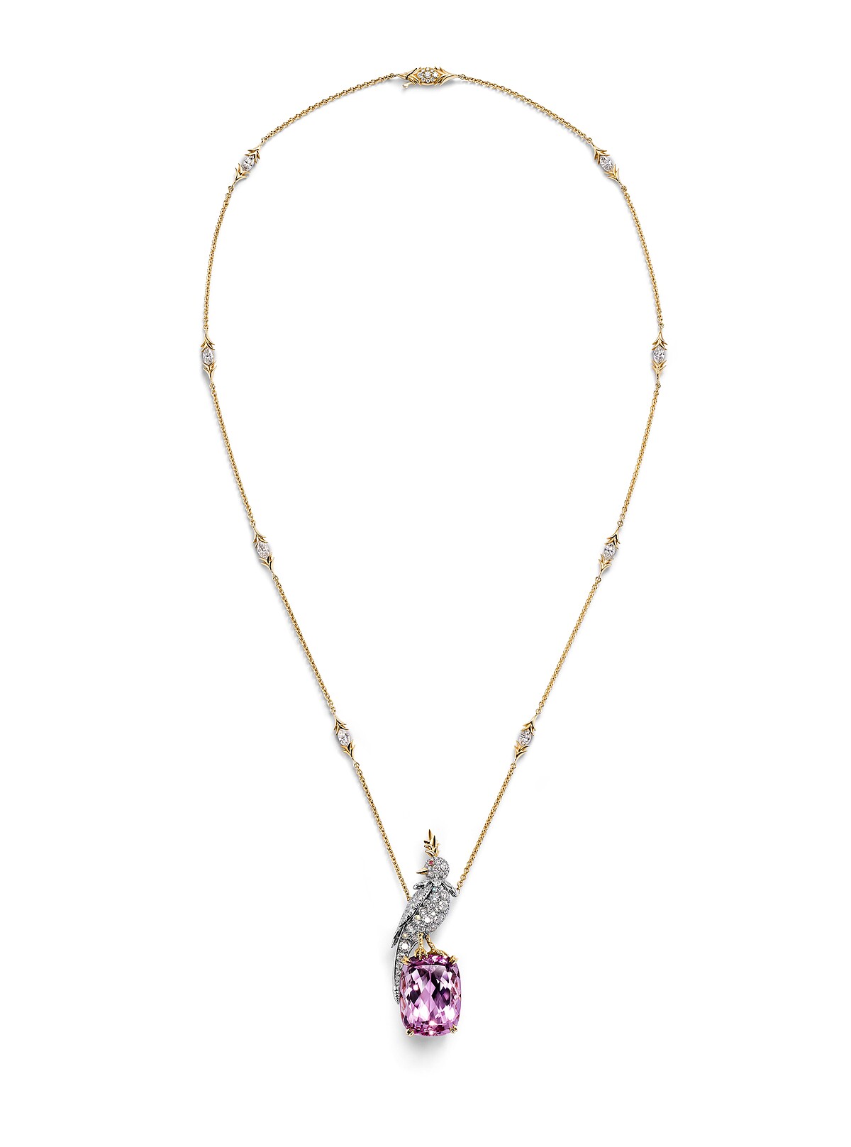 Tiffany & Co. Schlumberger石上鳥系列 - 鉑金與18K金鑲嵌孔賽石主石項鍊