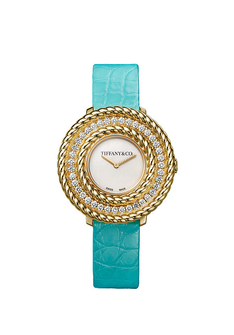 Tiffany Rope 黃K金珍珠母貝錶盤腕錶，33mm