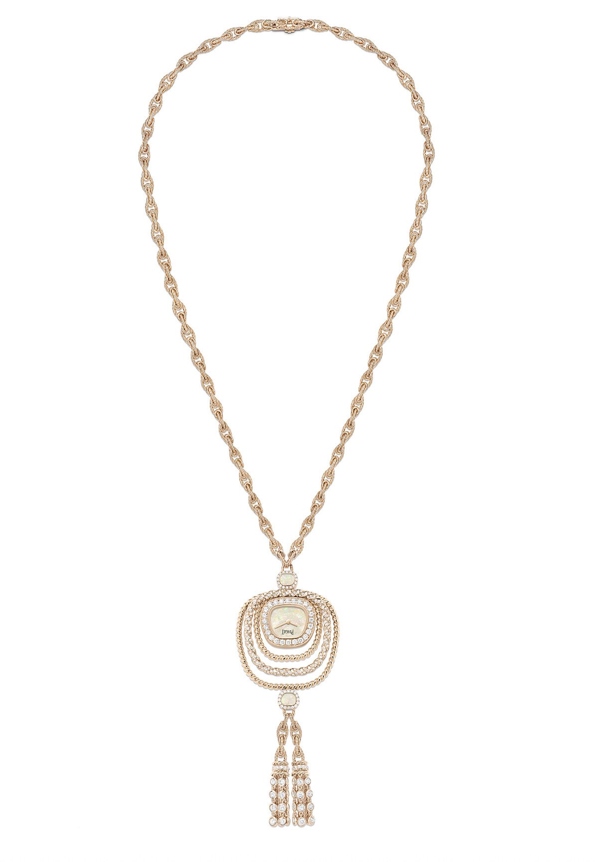 全新SIXTIE系列18K玫瑰金白色蛋白石鑽石長項鍊錶，建議售價約NT$8,950,000