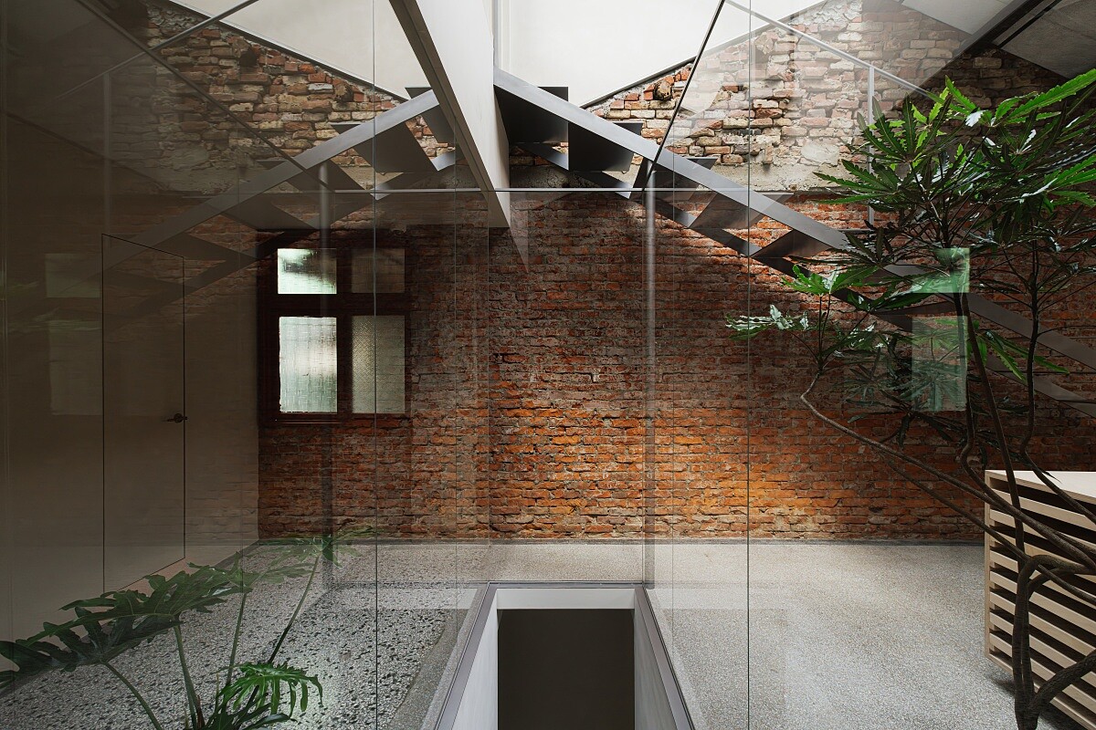 空間內保留了 裸露的紅磚牆藝廊。