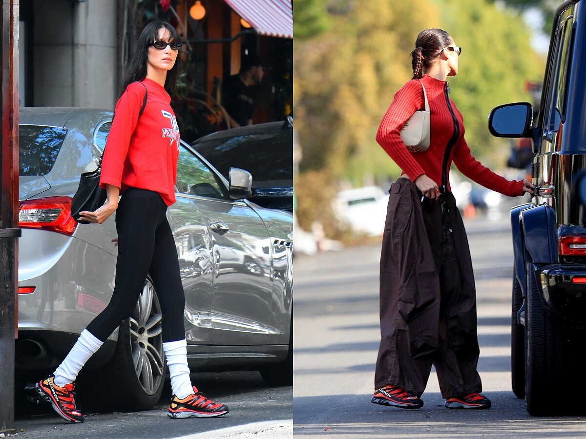 超模Bella Hadid穿著Salomon運動鞋的私服造型