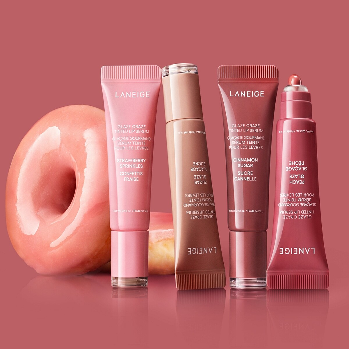 LANEIGE蘭芝甜甜圈澎潤水唇釉主視覺。