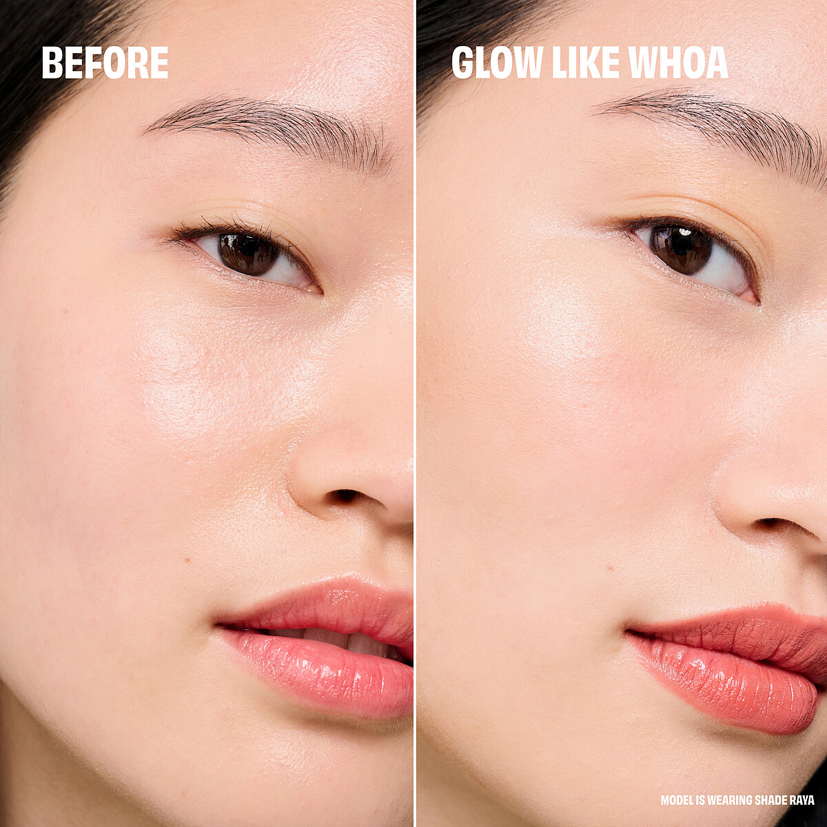 benefit開光啦！光感亮顏霜(#玫瑰金)使用前、後。