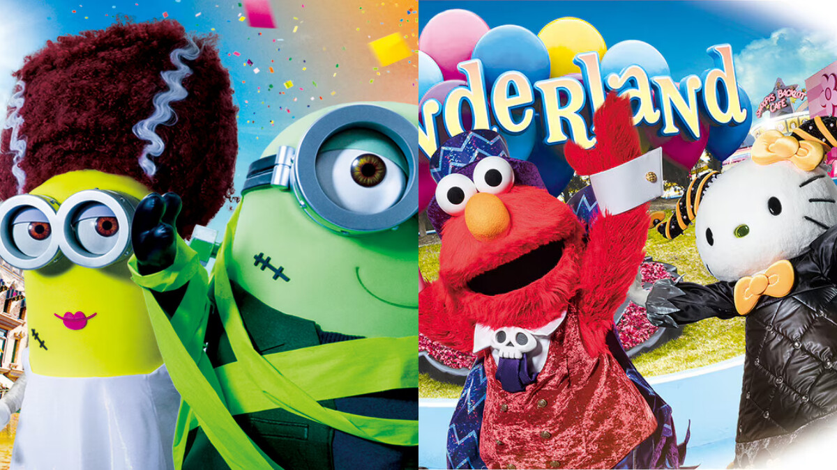 日本環球影城「哈哈哈！萬聖節派對」活動，小小兵與Hello Kitty等角色換上萬聖節裝扮