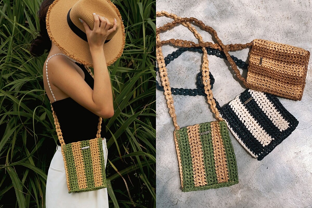 撞色草編斜背包 NT.2480