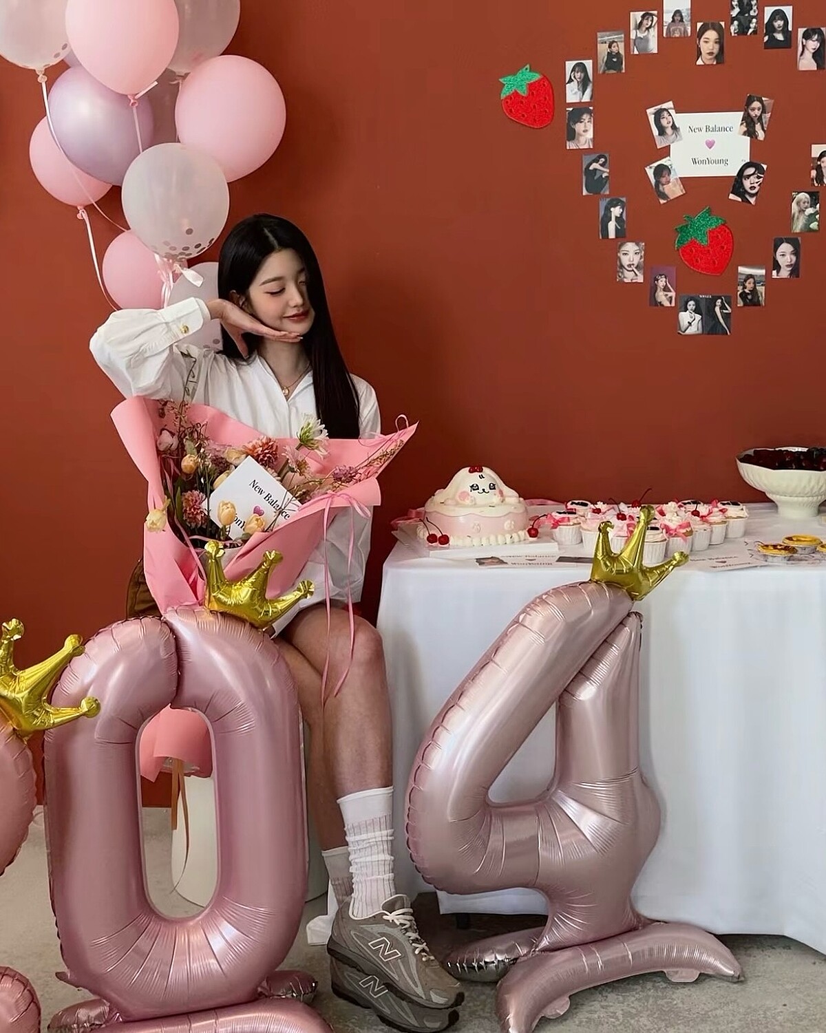 張員瑛私服造型，展示New Balance 204L棕色鞋款的穿搭效果