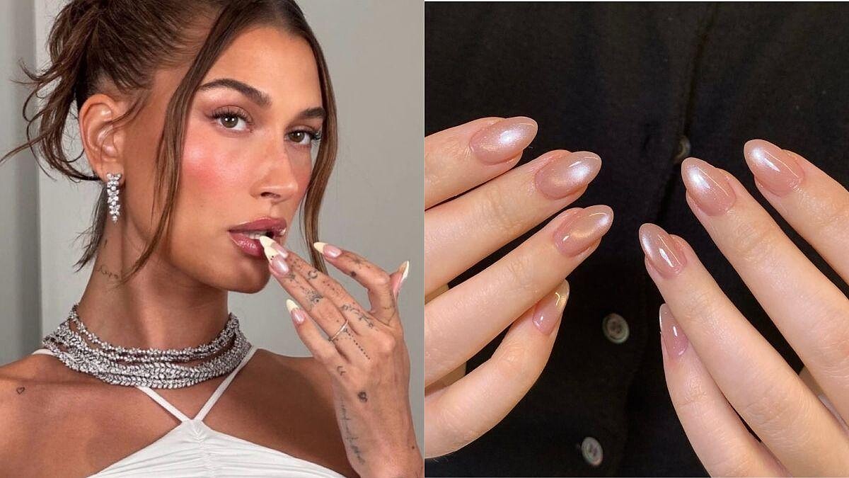 2025夏季美甲推薦：Hailey Bieber同款「糖霜美甲」，晶透光澤打造極簡高級感