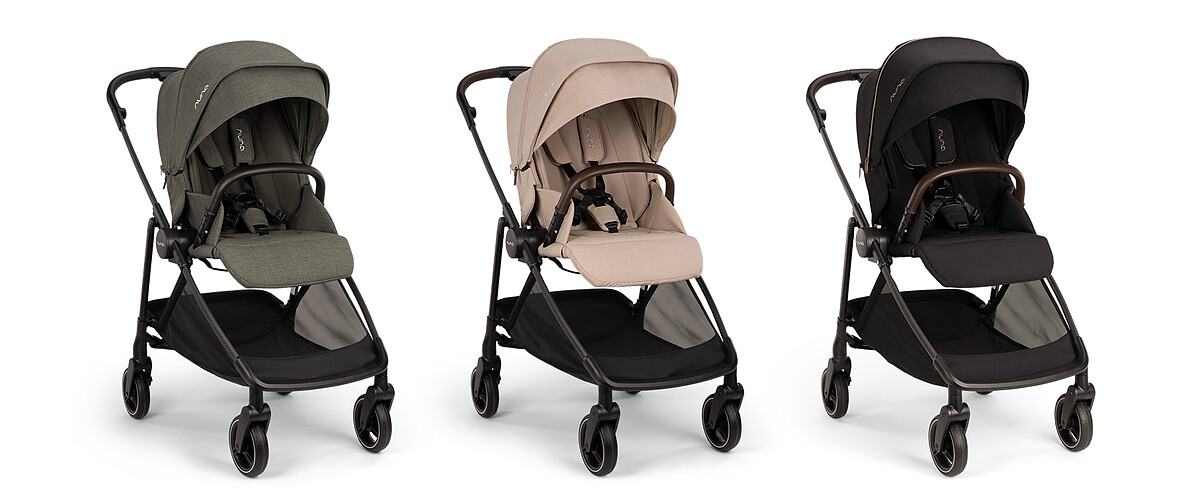 Nuna IXXA swiv 輕量碳纖維橫移推車 (左至右：Forest森暮綠、Quartz石英棕、Riveted 尊爵銅)。