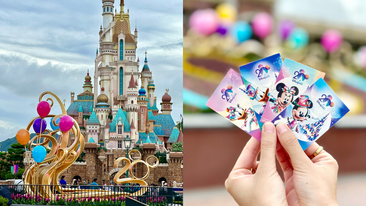 香港迪士尼樂園各處已換上20週年裝飾、限定門票設計