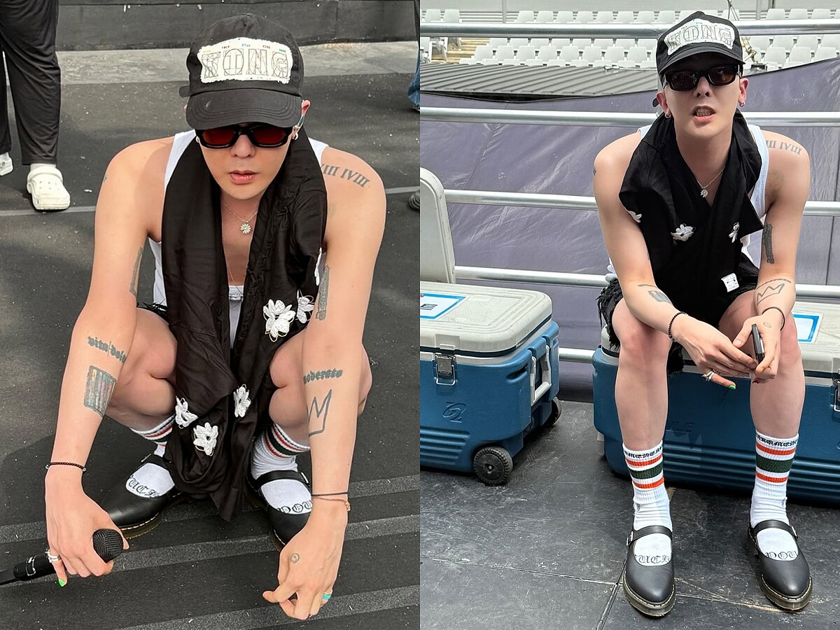 G-Dragon權志龍彩排私服造型，腳上Dr.Martens尖頭瑪莉珍鞋款特寫