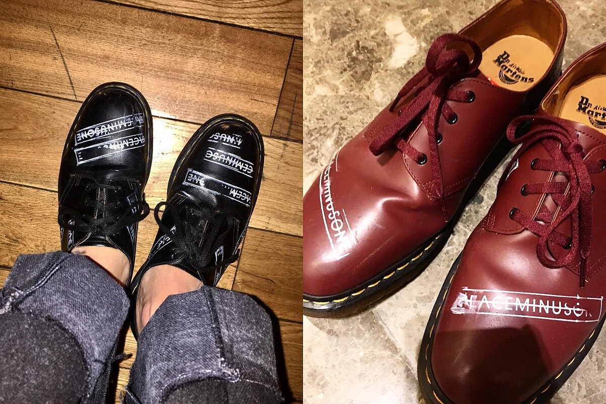 G-Dragon過去在IG上分享的親自手繪Dr.Martens黑色與櫻桃紅色皮鞋