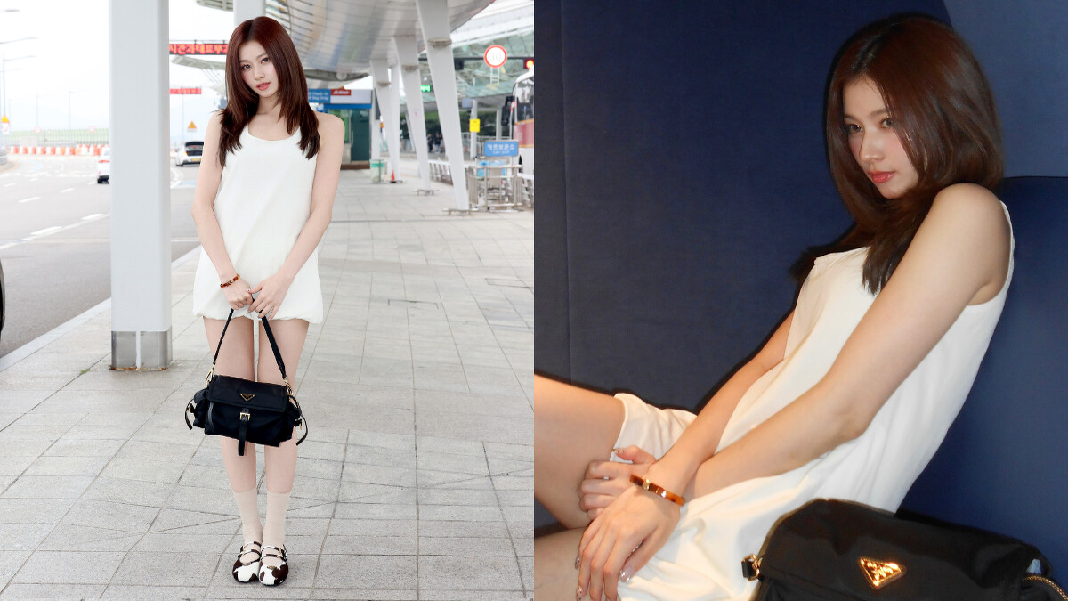 TWICE成員Sana身穿Prada機能工裝布料白色洋裝