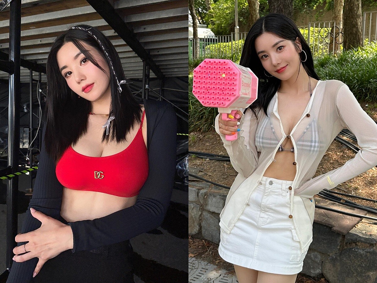 權恩妃2023年Waterbomb舞台造型,身穿D&G紅色比基尼和Burberry格紋比基尼