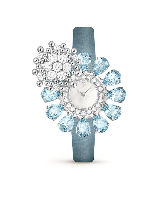 Fleurs d&rsquo;Hawa&iuml; Secret腕錶_18K白金，鑲嵌海藍寶石、白色珍珠貝母及鑽石