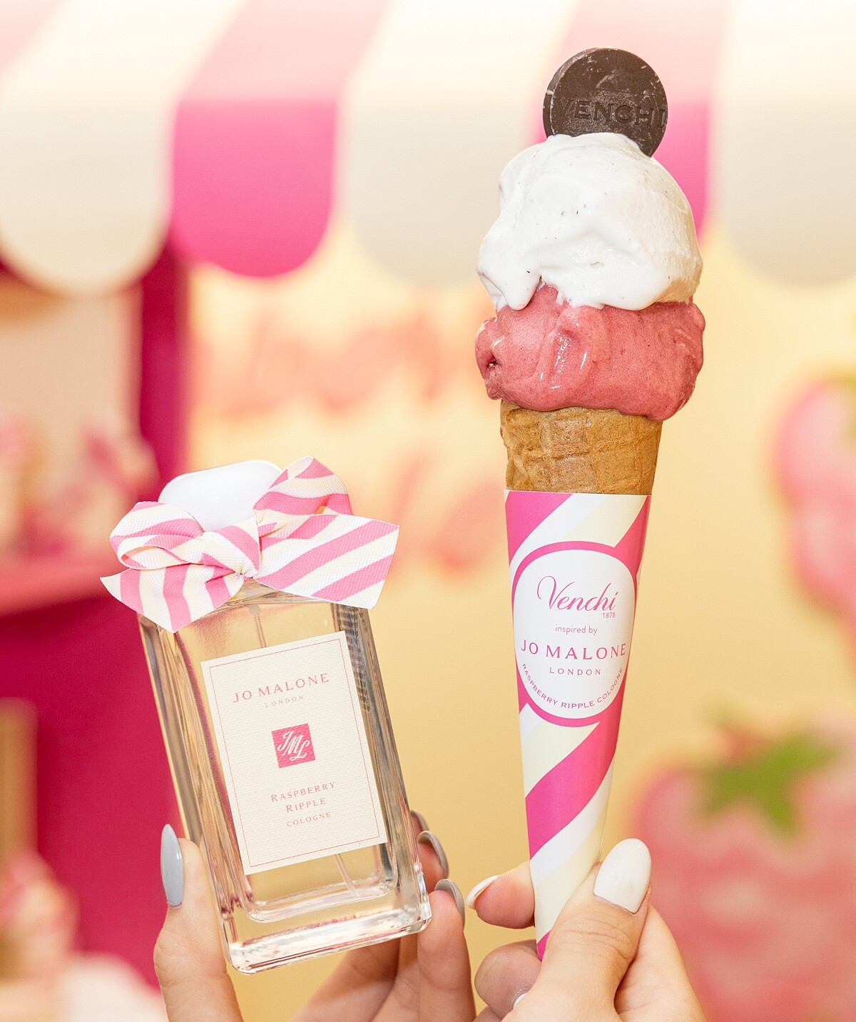 Jo Malone London 2025英倫海岸系列覆盆莓奶霜冰淇淋香水形象圖。