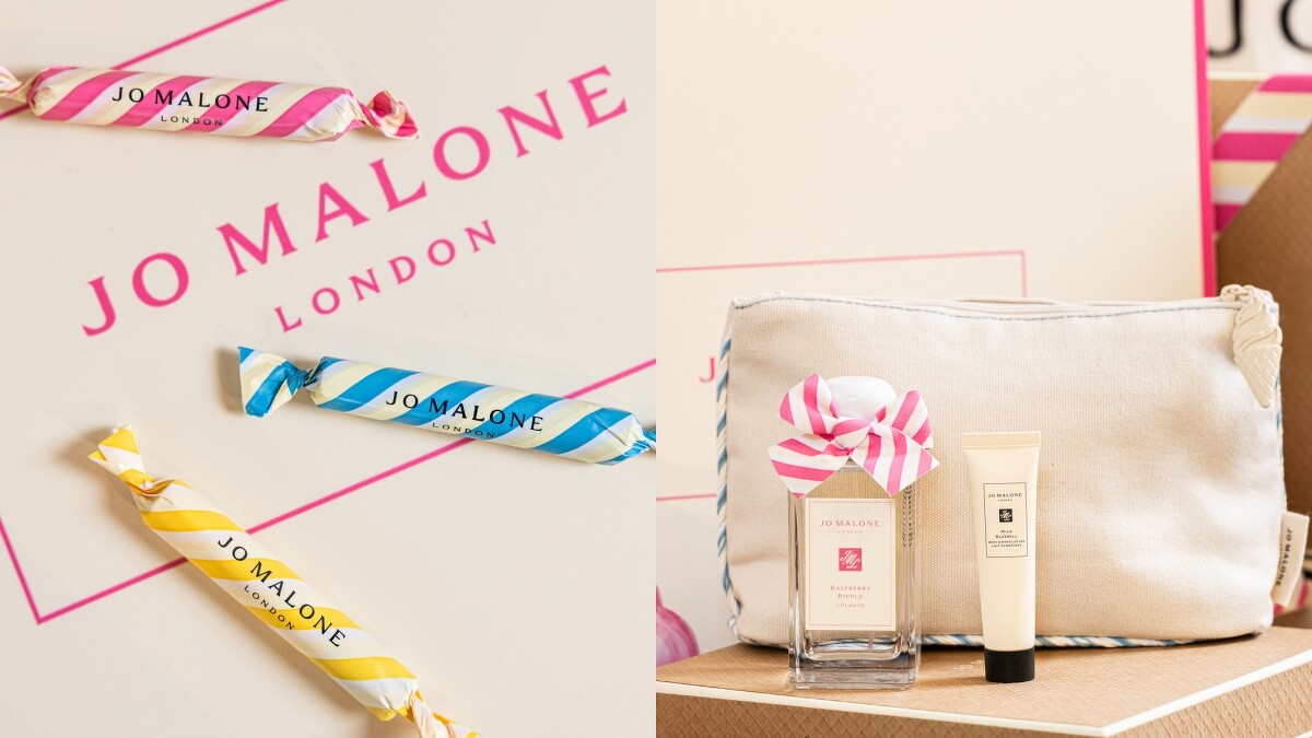 (左)滿額NT3,600贈覆盆莓奶霜冰淇淋糅香體驗組、(右)滿額NT6,000贈英倫海岸系列旅行包、潤膚乳15ml。