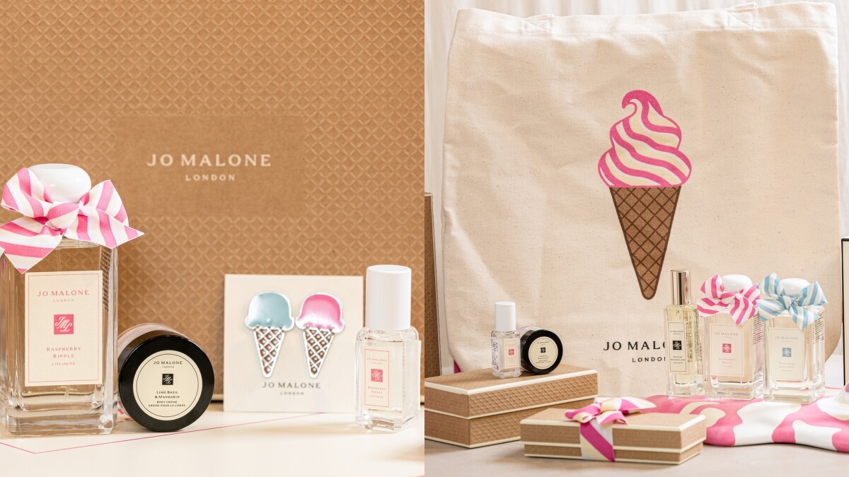 (左)滿額NT8,800贈冰淇淋磁鐵雙入組、蠟燭35g/潤膚霜15ml、香水9ml、(右)滿額NT12,000贈冰淇淋托特包、潤膚霜15ml、香水9ml。