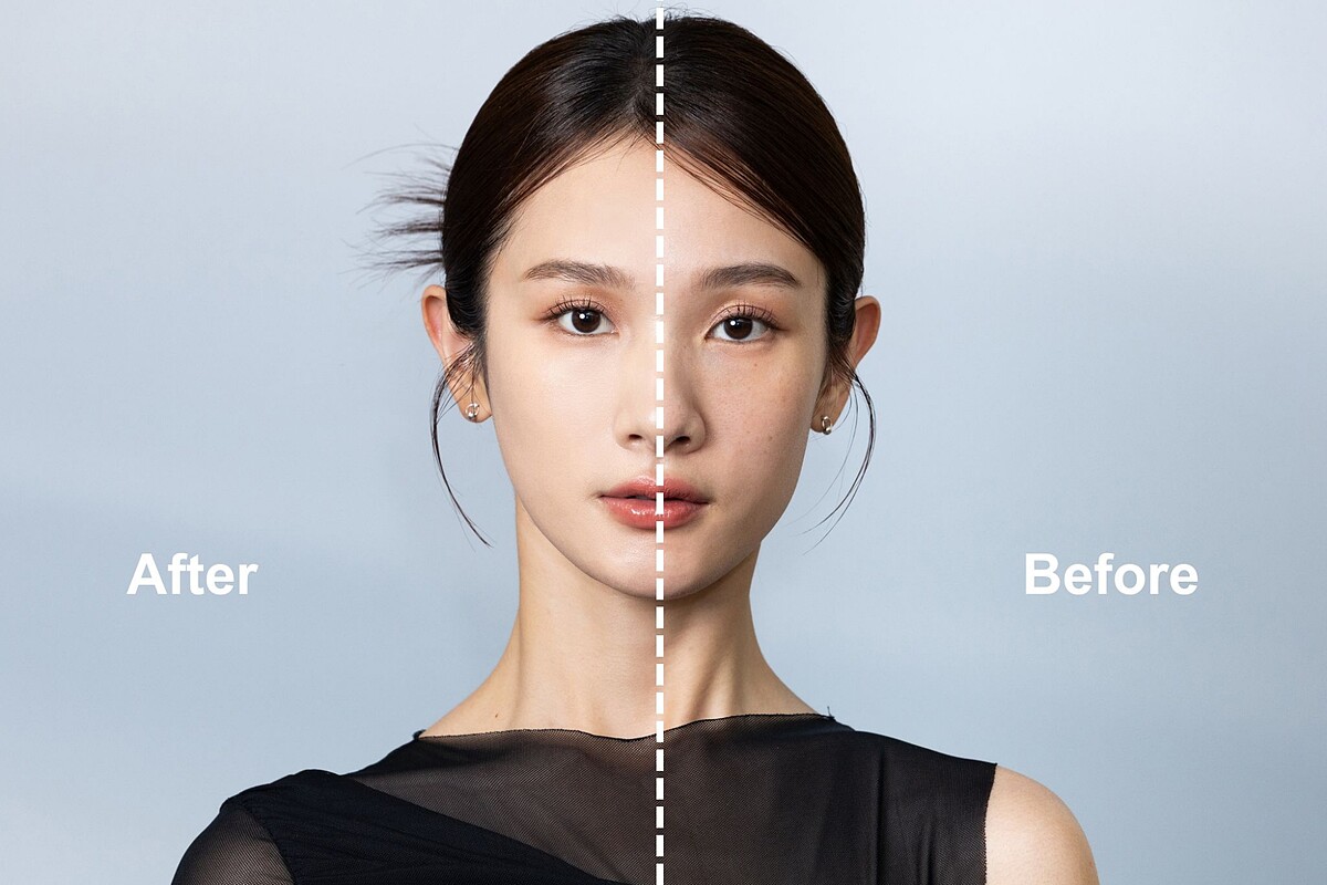 PONY EFFECT零暗沉特霧持久氣墊使用前後妝感示意。