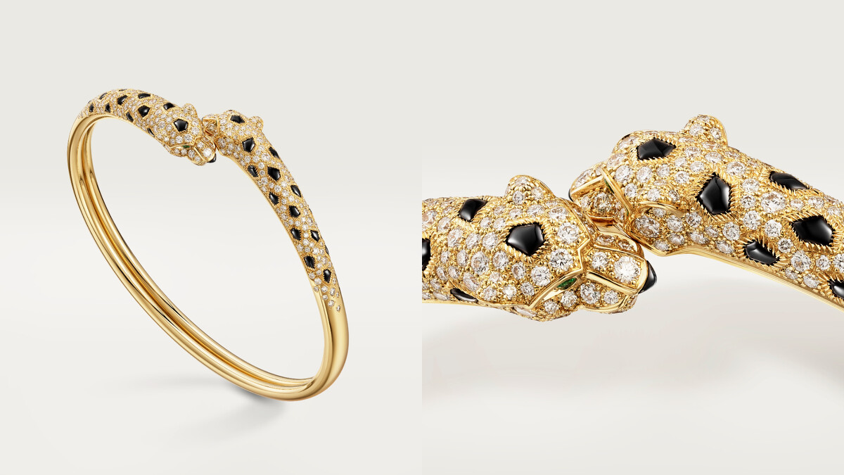 Panth&egrave;re de Cartier美洲豹18K金鑲鑽手環。