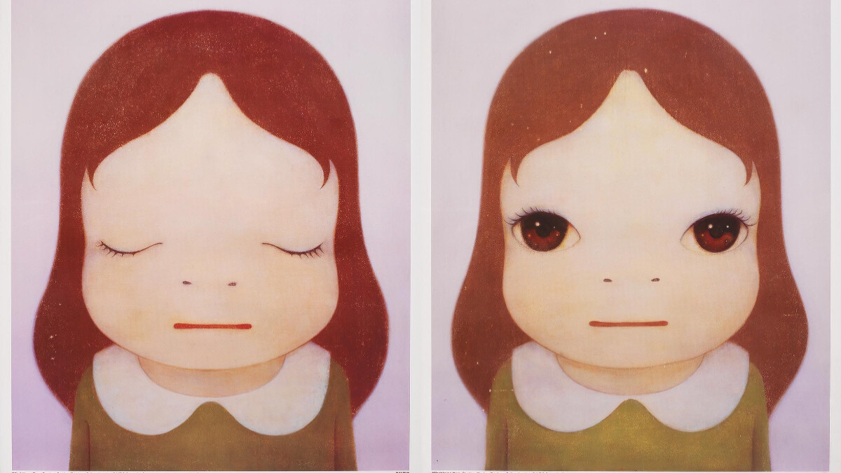 奈良美智 《宇宙女孩：打開眼睛/閉上眼睛》 (一組兩件) 70.0&times;50.7 公分 x2 起拍價HK$11,000