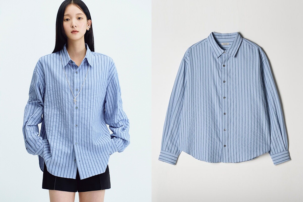 宋慧喬同款&Agrave;vie muah藍色條紋襯衫