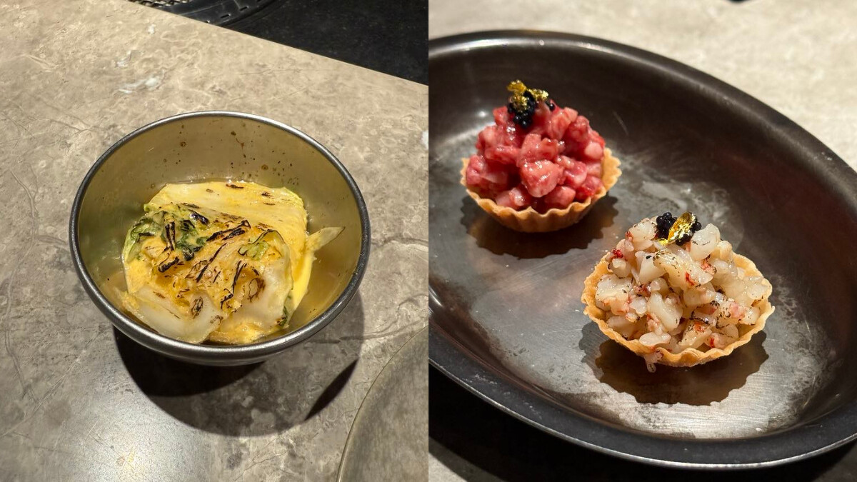 腐乳漬白菜、金箔牛肉塔