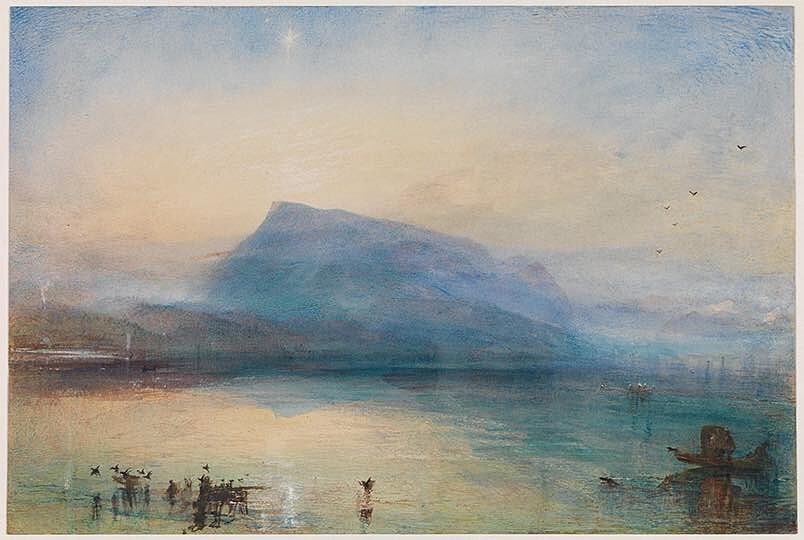 藍色瑞吉山之日出（The Blue Rigi, Sunrise），1842，約瑟夫．馬洛德．威廉．透納（Joseph Mallord William Turner）。（圖片來源：TATE）
