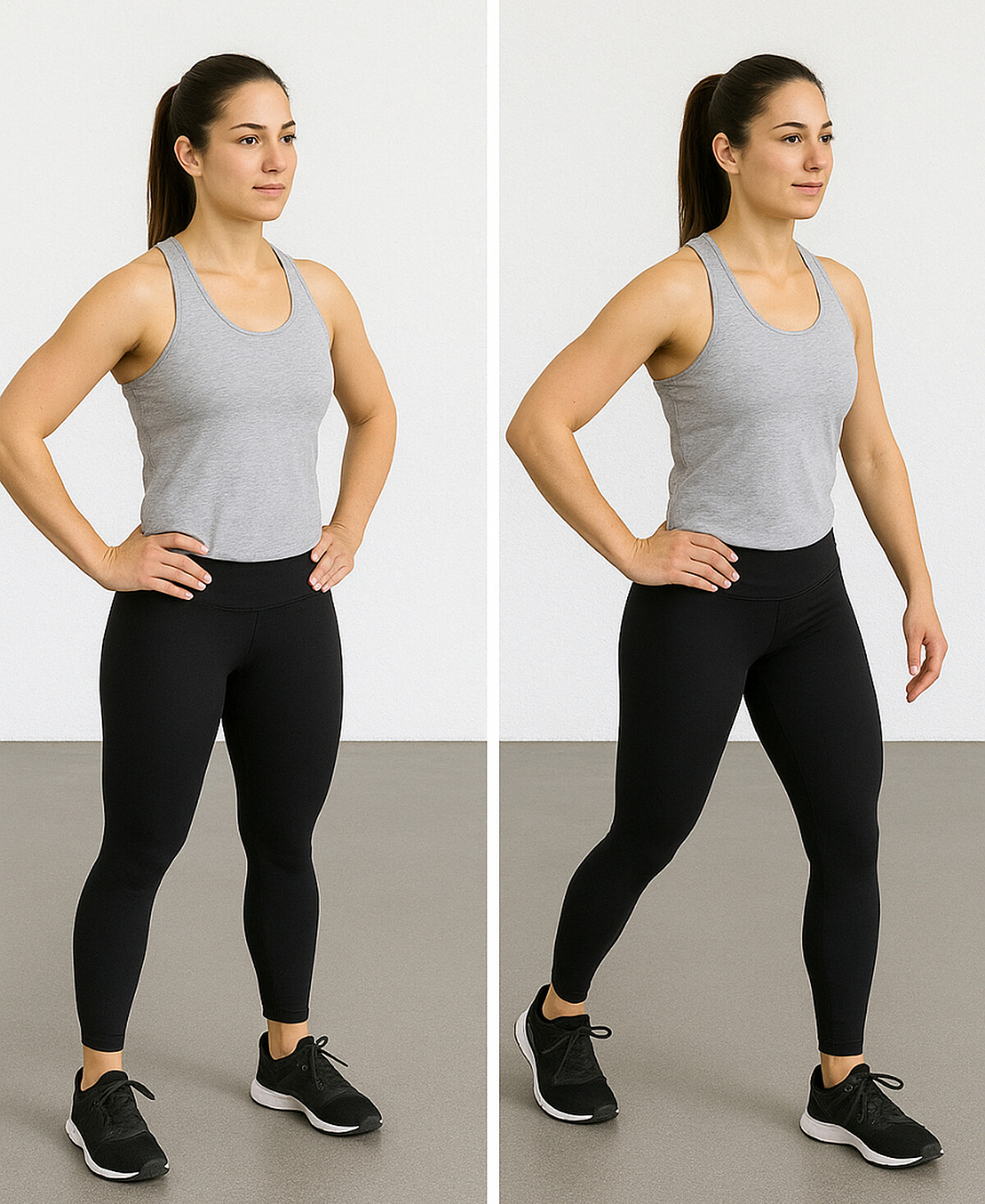 女性健走示意圖，展示「用臀走路法」的正確姿勢