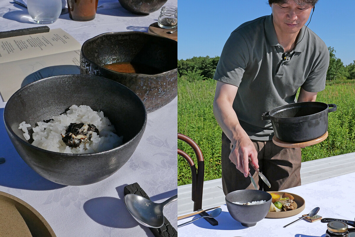 海苔奶油醬拌入現煮的土鍋炊飯讓人心滿意足。