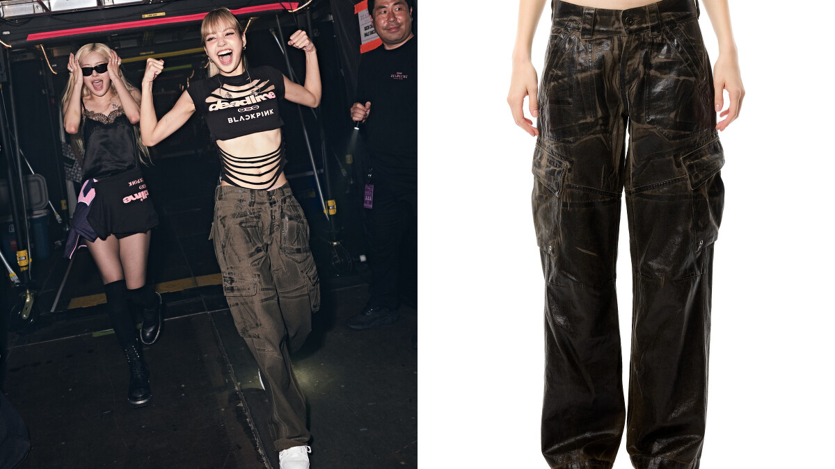 Lisa 在後台以 Vaquera 咖啡色寬版長褲展現慵懶街頭風格