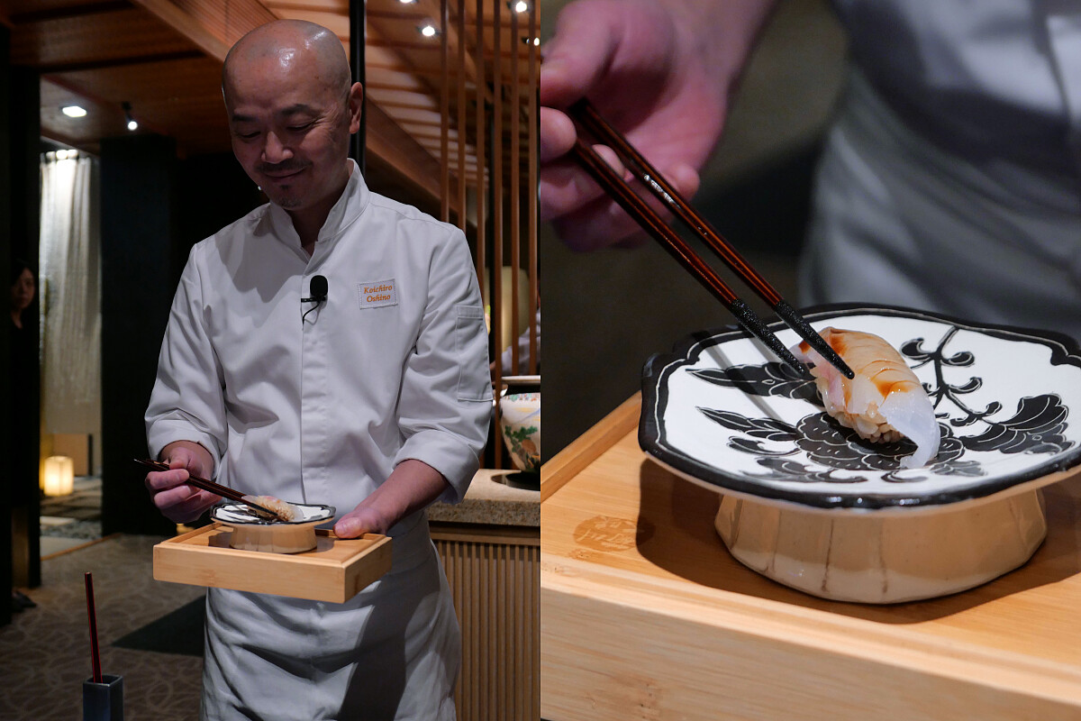 主廚會在桌邊傳授吃壽司的技巧。