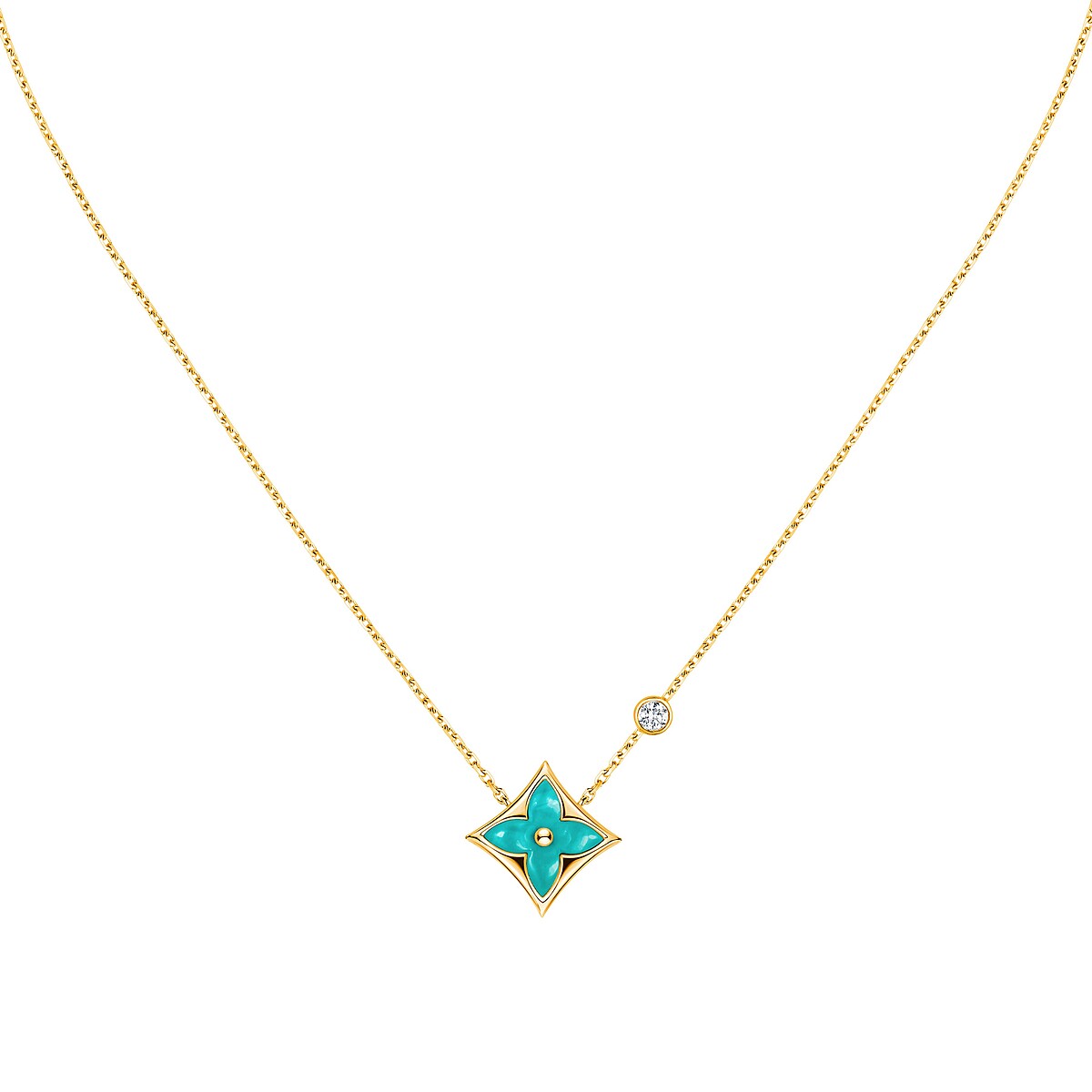 COLOR BLOSSOM 黃K金、薄荷藍綠色天河石與鑽石吊墜項鍊 $91,500