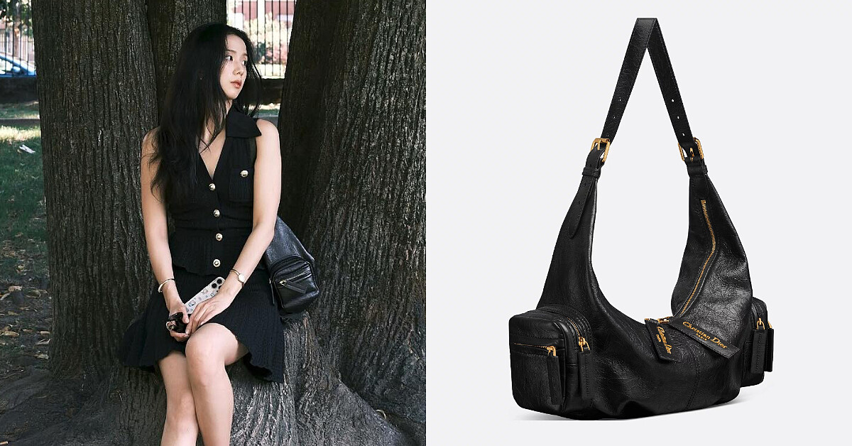 BLACKPINK Jisoo 肩背 DIOR 皺面小牛皮 Grand Tour 小型包，展現優雅旅行風格
