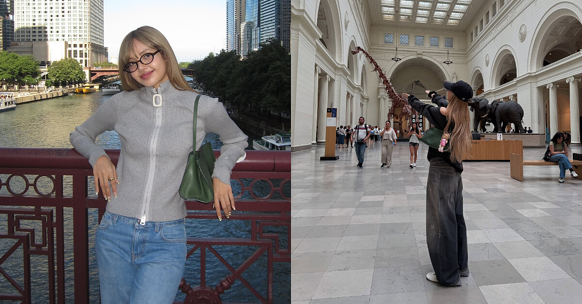 BLACKPINK Lisa 私服穿搭，肩背 THE ROW 經典 Margaux Shoulder 12 苔癬綠腋下包