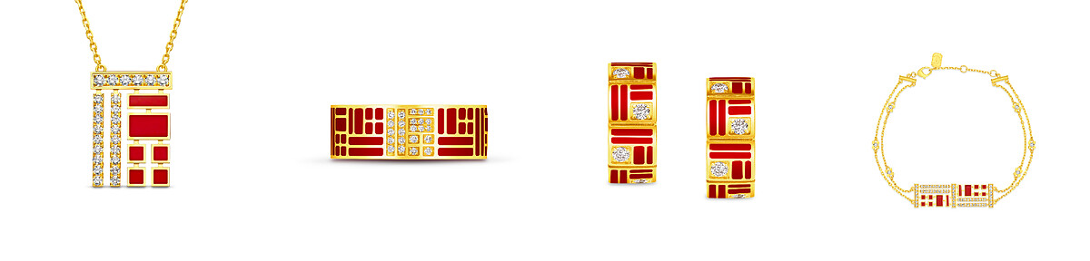 周大福傳福系列18K黃金鑲天然鑽石項鍊NTD 58,900起/黃金鑲天然鑽石戒指 NTD 86,400起/黃金鑲天然鑽石耳環 NTD 59,200/ 18K黃金鑲天然鑽石手鍊NTD 88,200