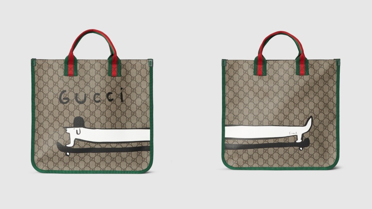 Gucci 童裝系列臘腸狗圖案 GG Supreme 帆布托特包