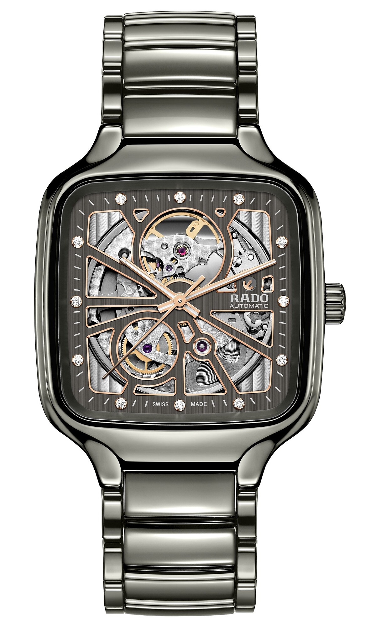 Rado瑞士雷達表True Square真我方形系列電漿高科技陶瓷鏤空自動腕錶_R27083712_建議售價NTD103,100