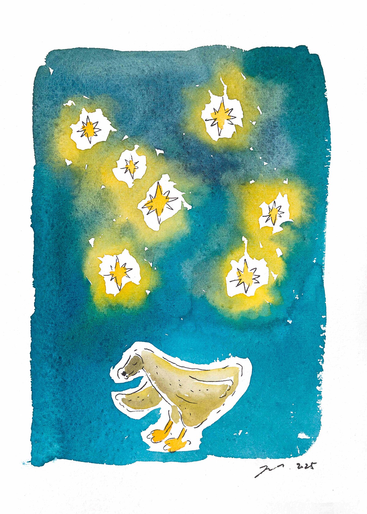 Starry night, watercolor on paper, 21x15cm, 2025