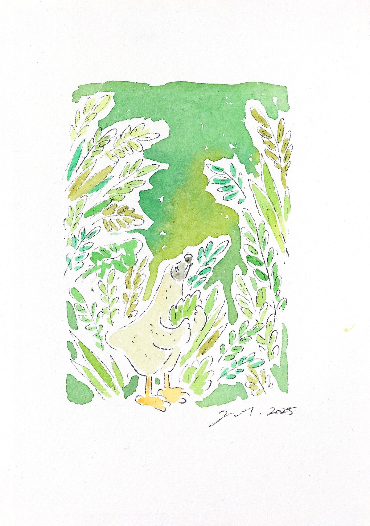 Dodo in the jungle, watercolor on paper, 21x15cm, 2025