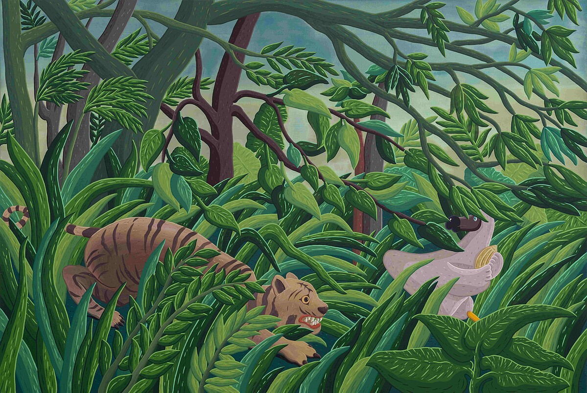 Surprised!, 193.9x130.3cm, gouache on canvas, 2025