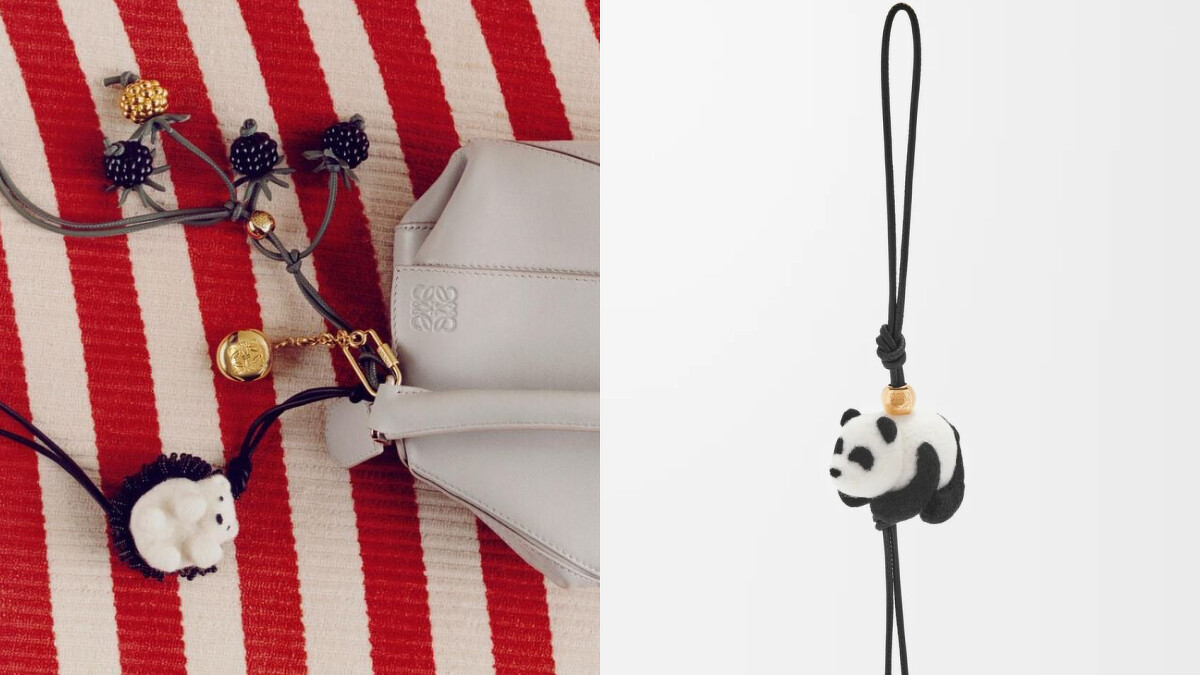 Loewe 手工毛氈動物造型吊飾，搭配 Anagram 金屬骰子。