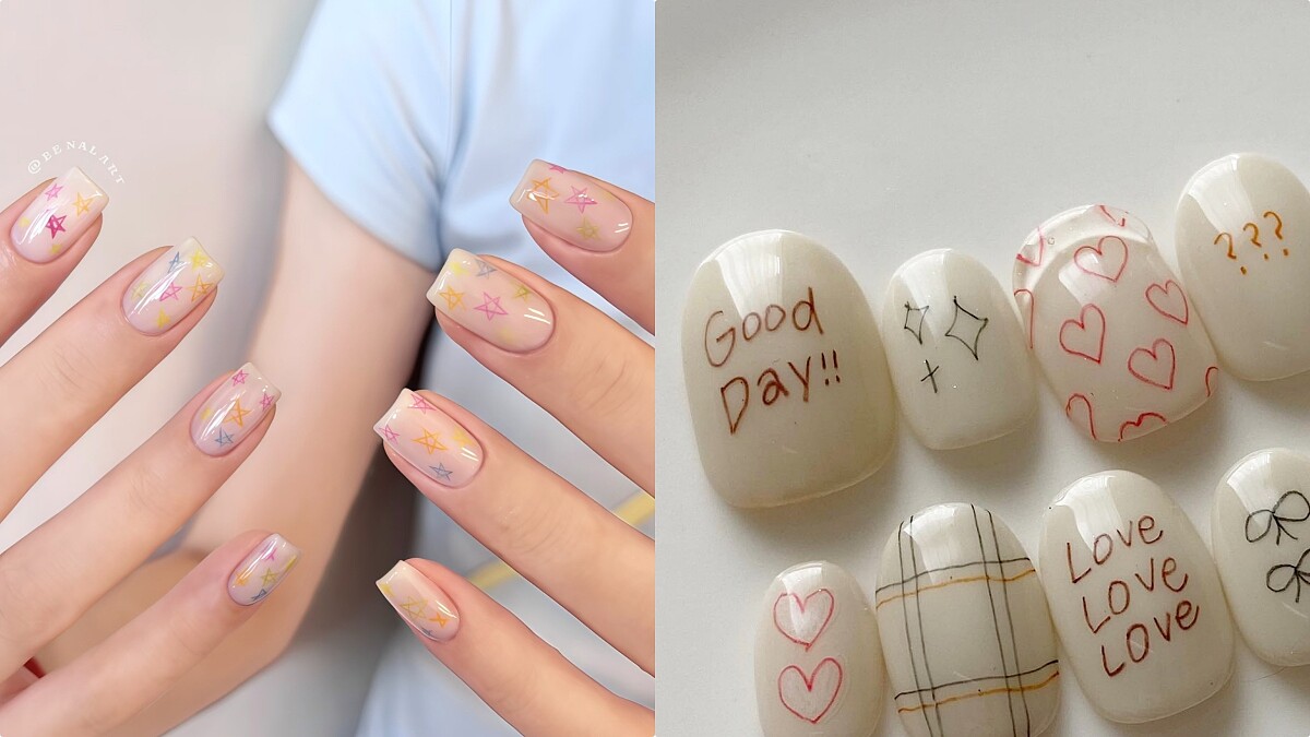 2025美甲推薦「色鉛筆美甲」10款範本！質感細膩手繪，展現十足童趣感
